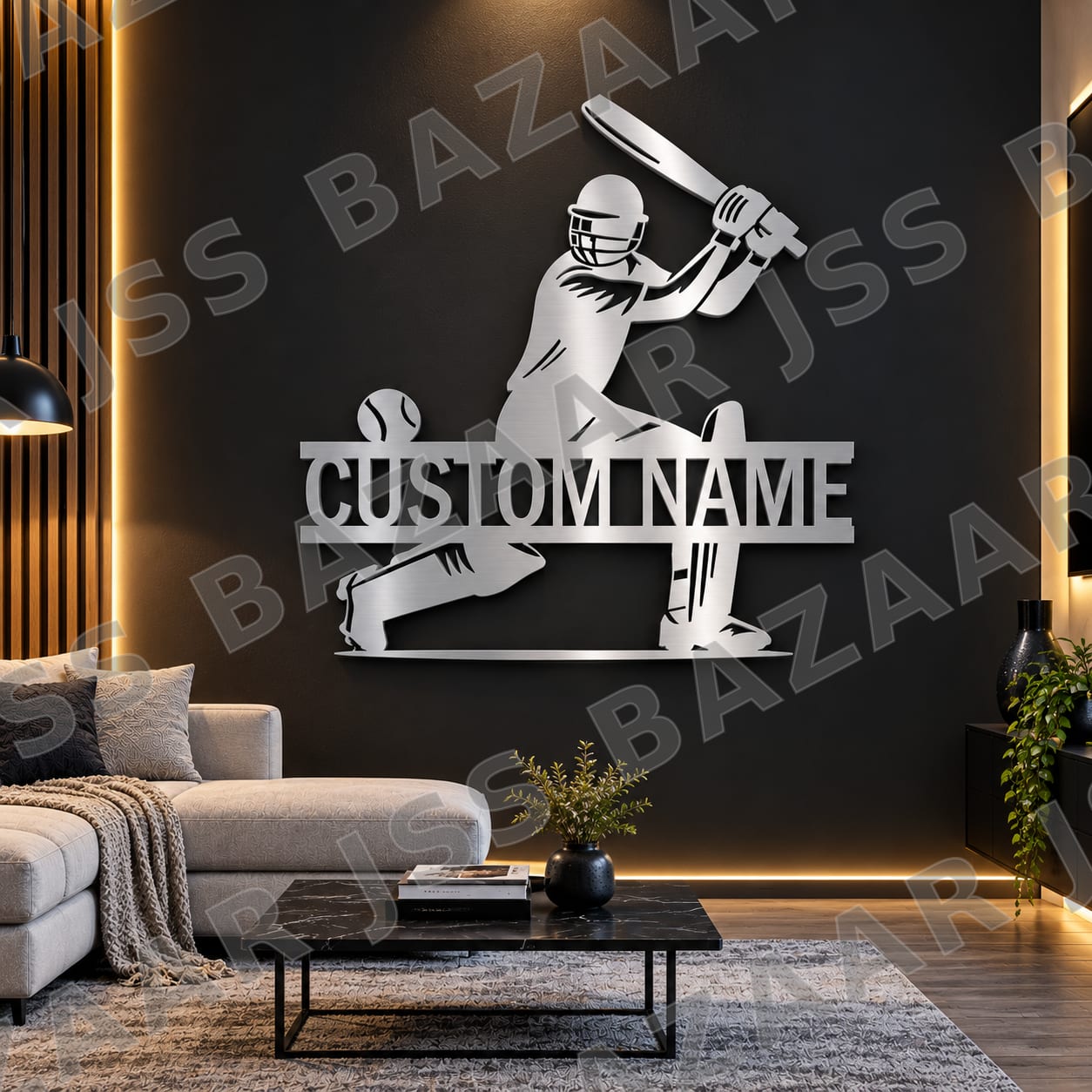 Custom Name with cricketer metal wall art - Image 6