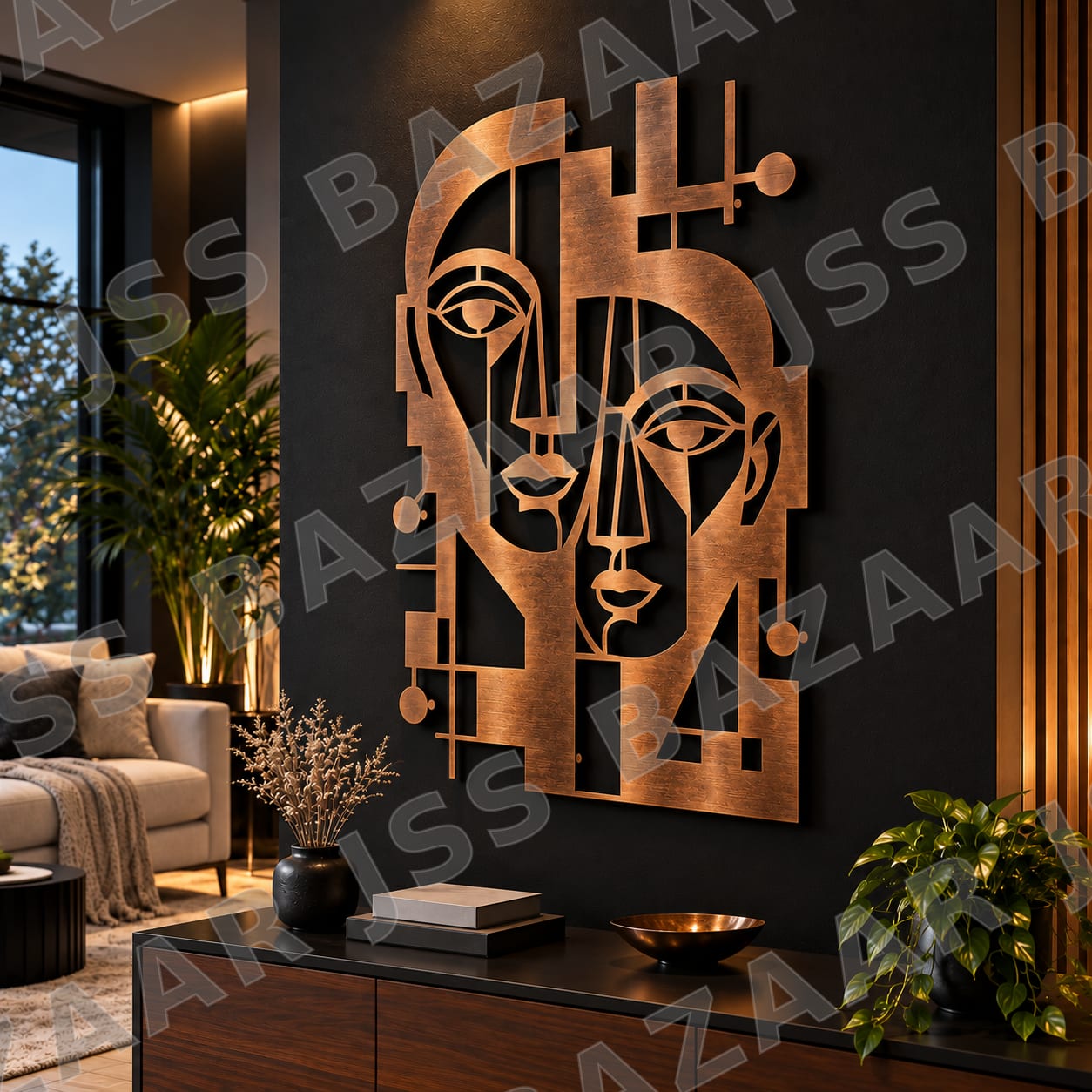 Cubist Couple Faces Metal Wall Art - Image 1