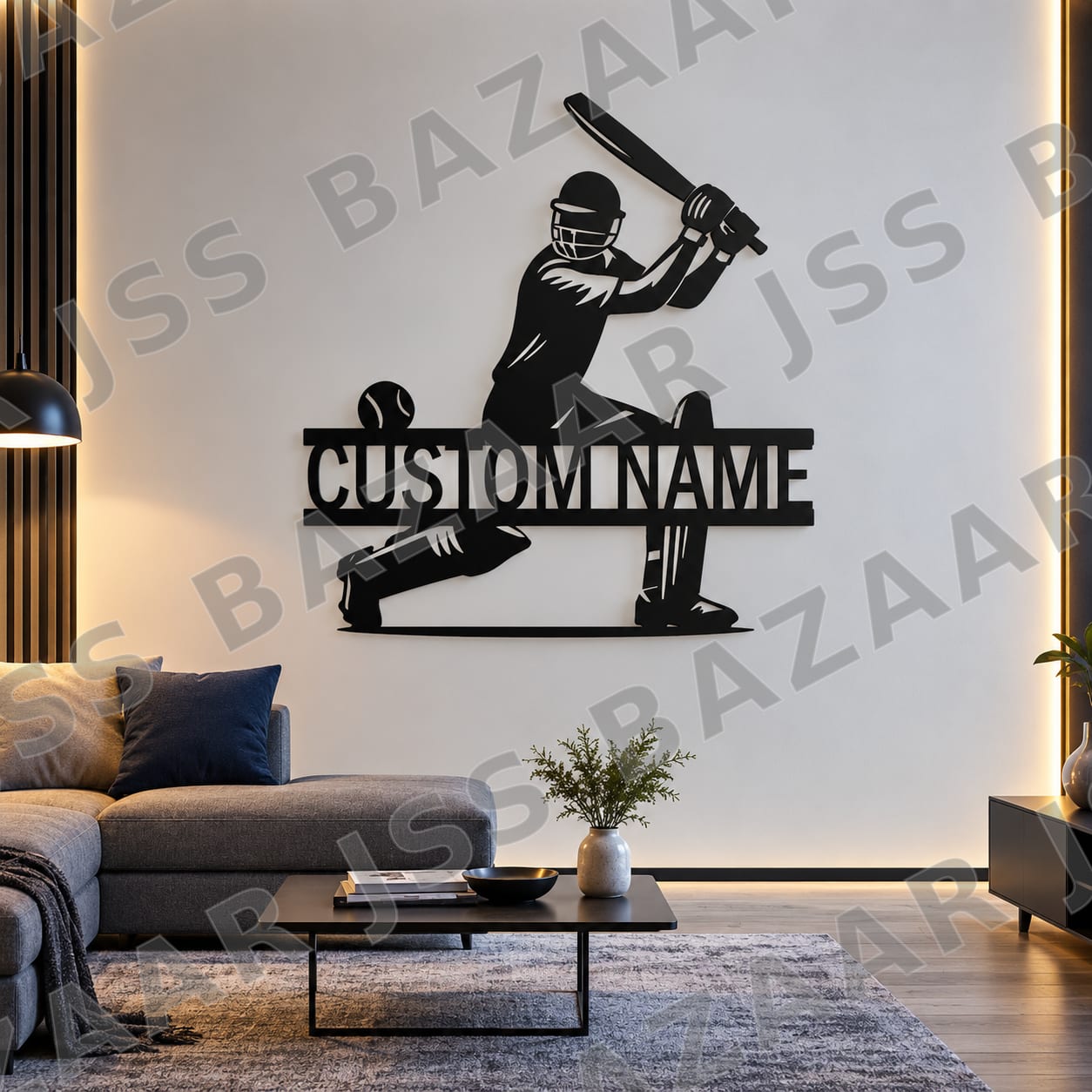 Custom Name with cricketer metal wall art - Image 3