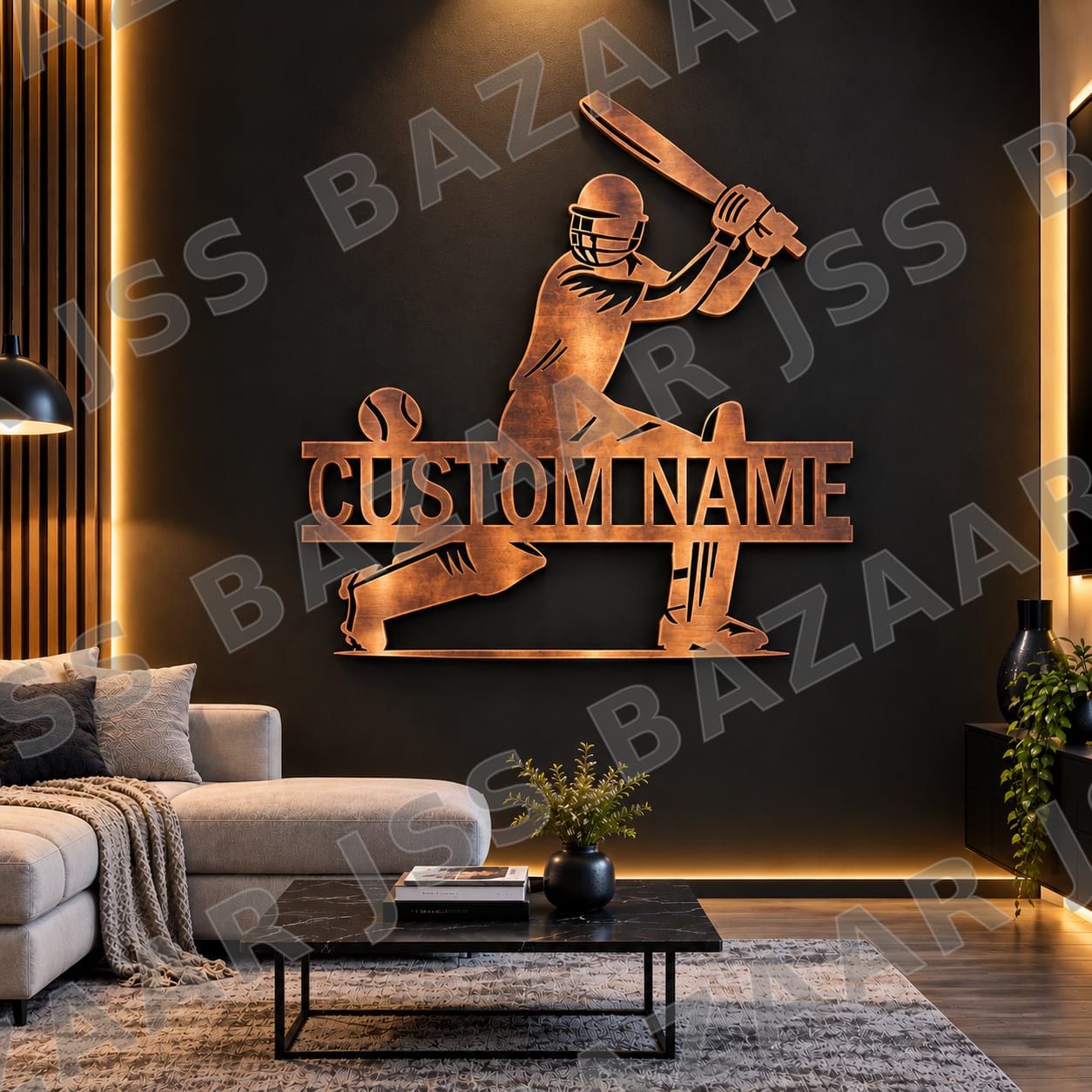 Custom Name with cricketer metal wall art - Image 1