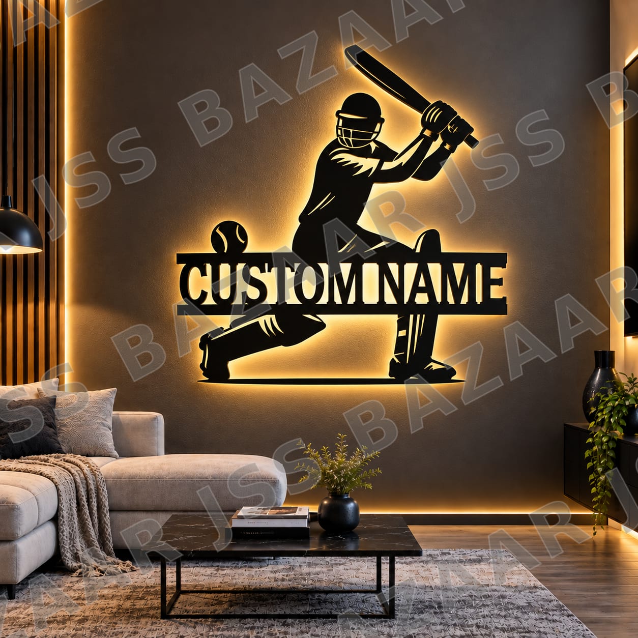 Custom Name with cricketer metal wall art - Image 2