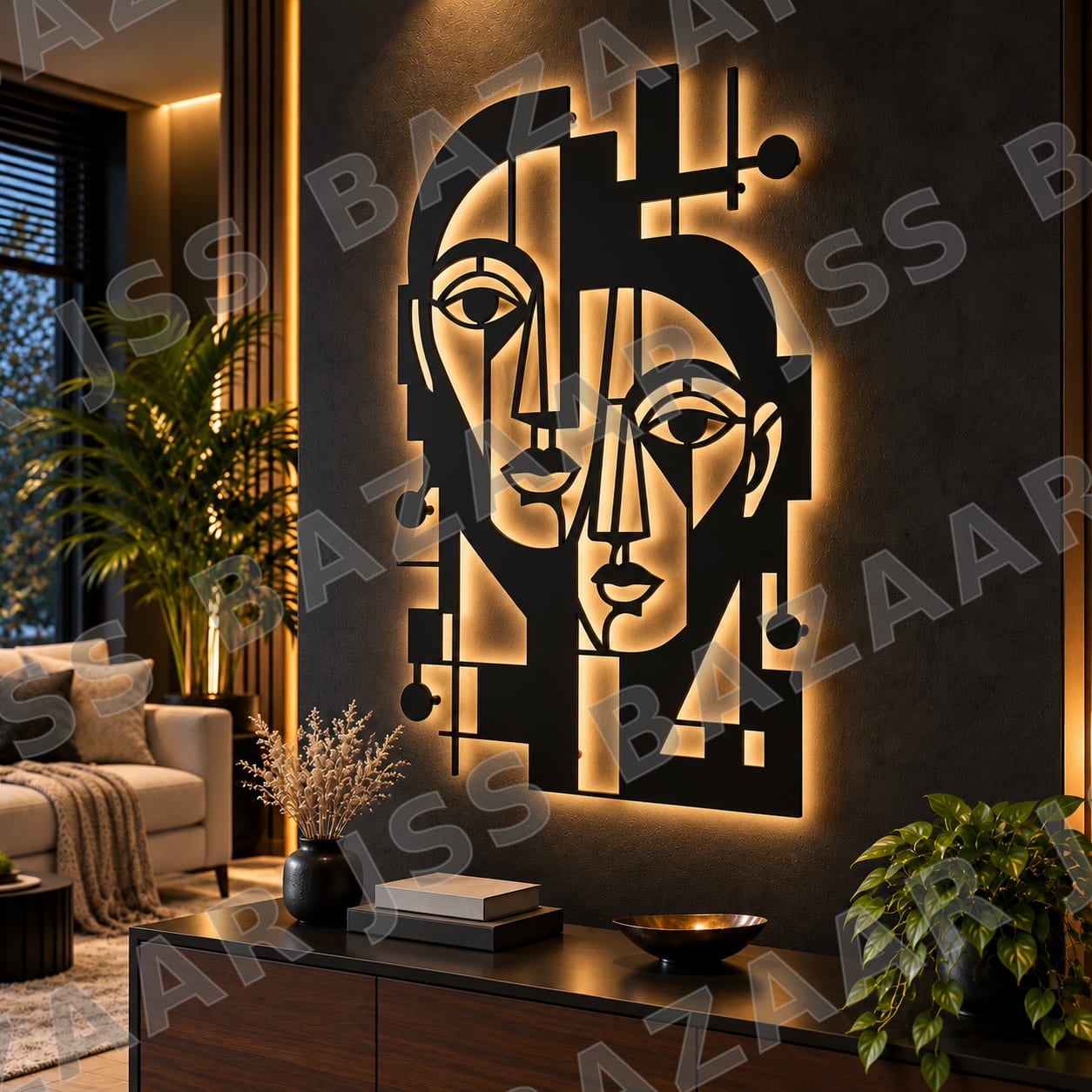 Cubist Couple Faces Metal Wall Art - Image 2